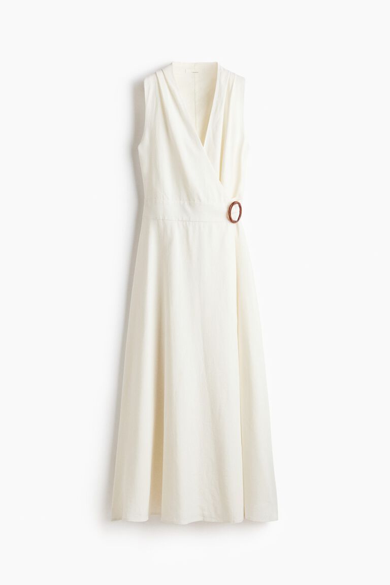 Linen-blend wrap dress