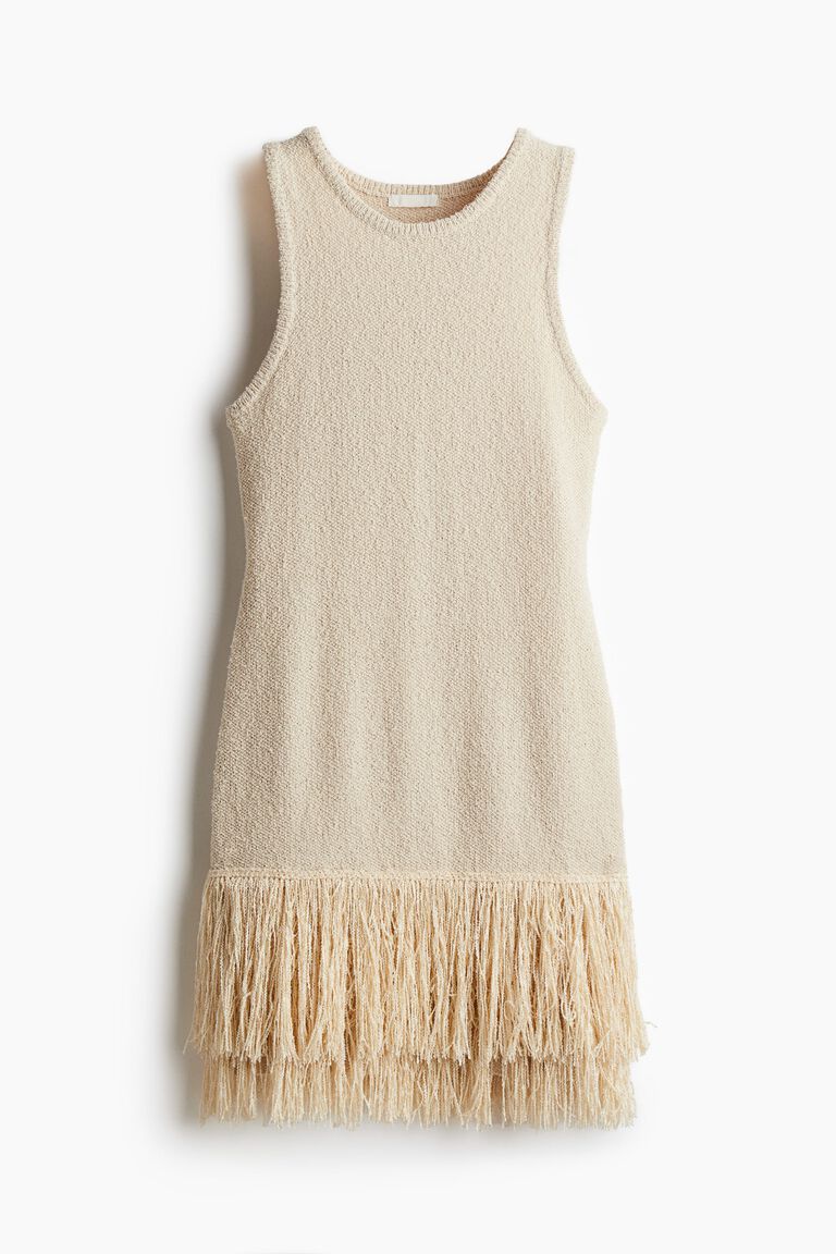 Fringe-trimmed knitted dress