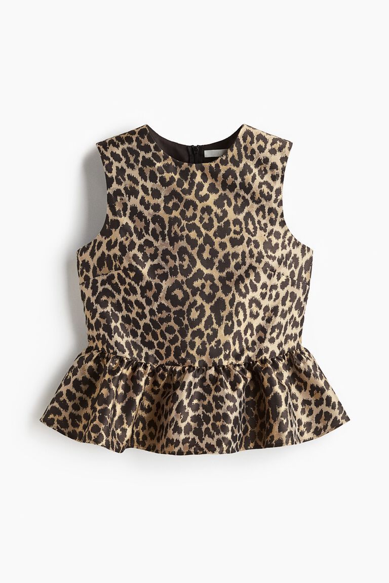 Jacquard-weave peplum top