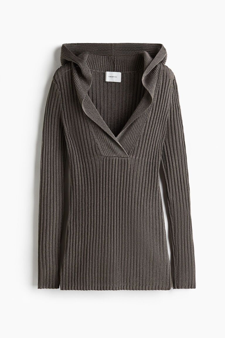 Metallic rib-knit hoodie