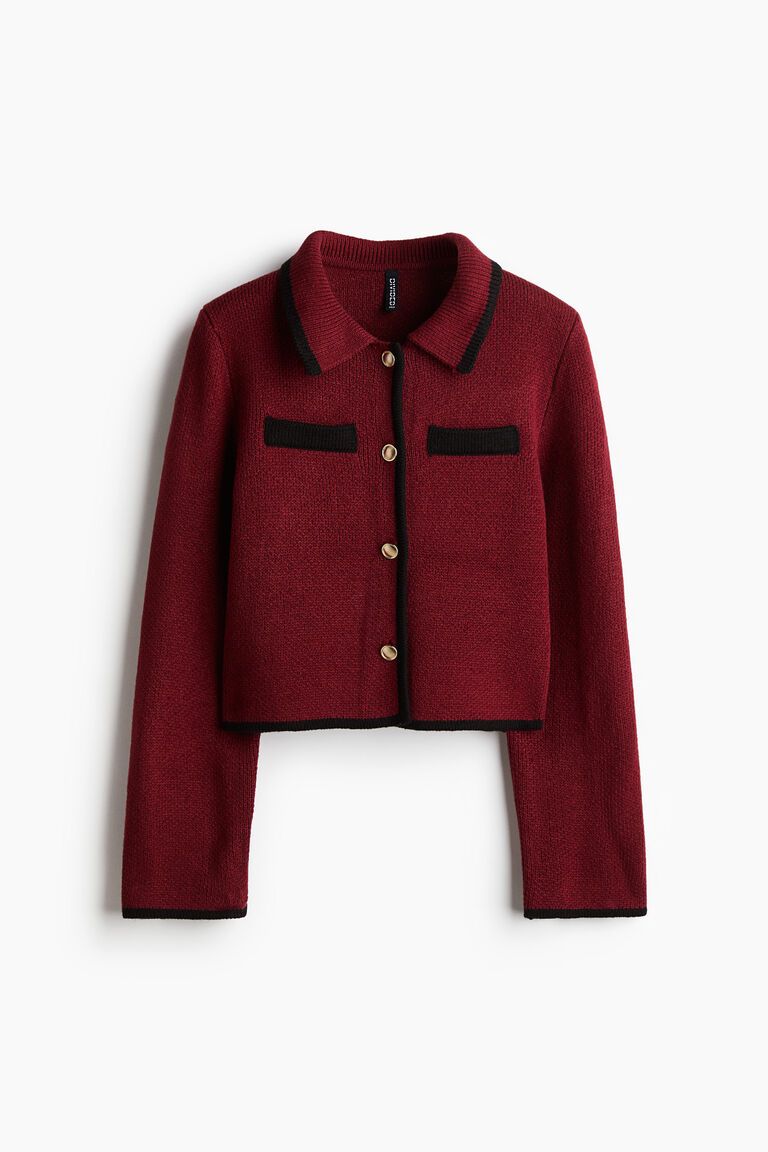 Collared fine-knit cardigan