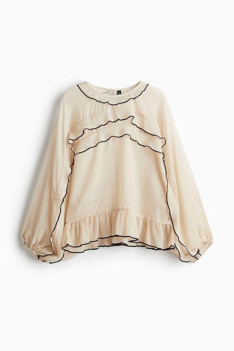 Flounce-trimmed chiffon blouse