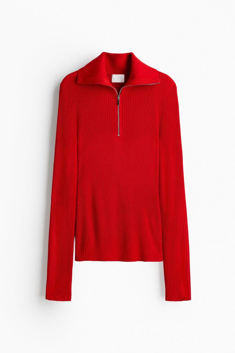 Rib-knit zip-top top