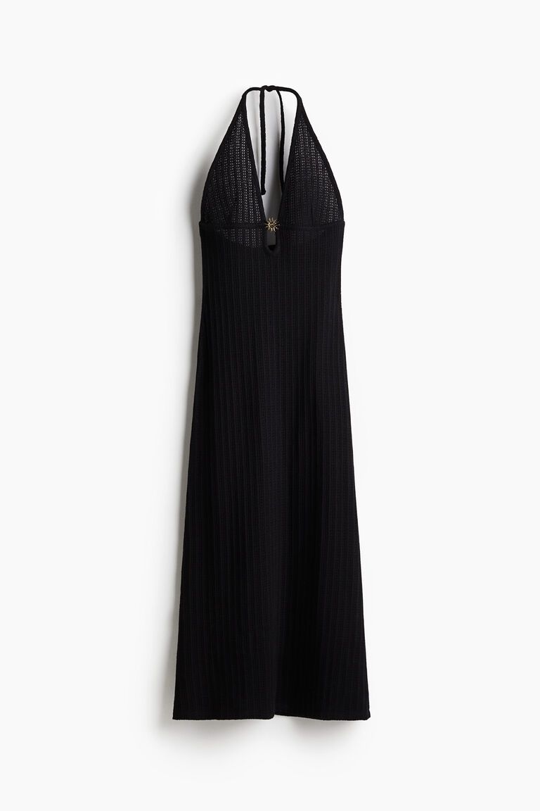 Embellished pointelle-knit dress