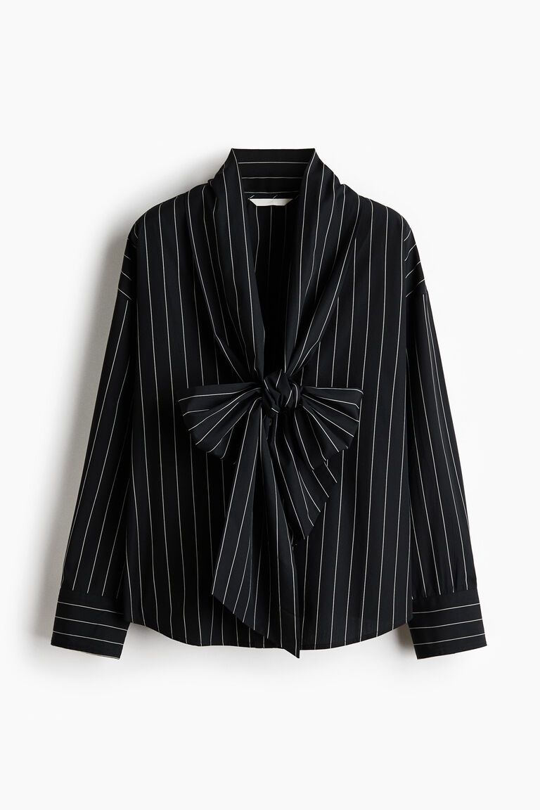 Scarf-collar cotton blouse