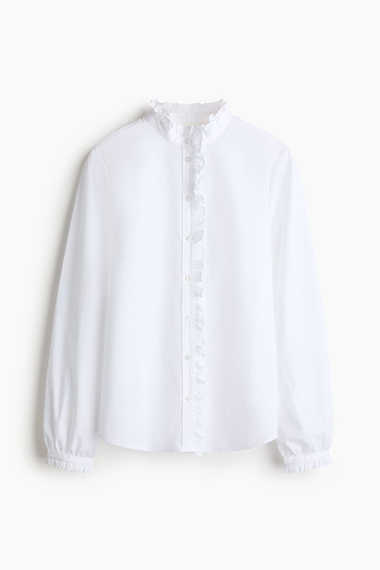 Frill-trimmed button-front blouse