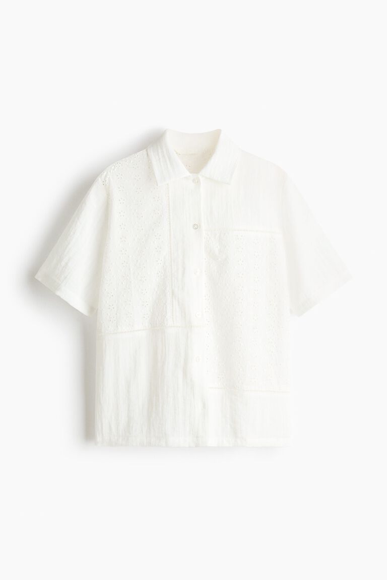 Short-sleeved broderie anglaise shirt