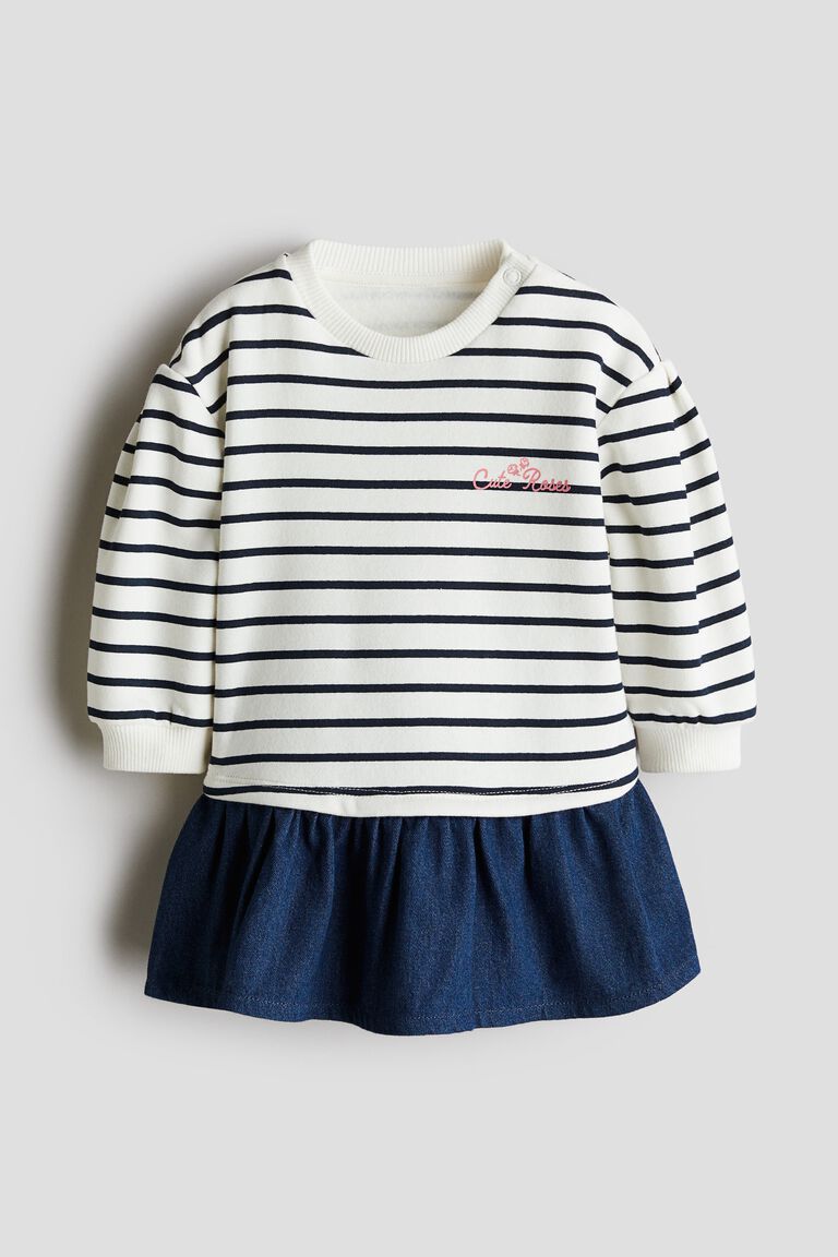 Denim-skirt sweatshirt dress