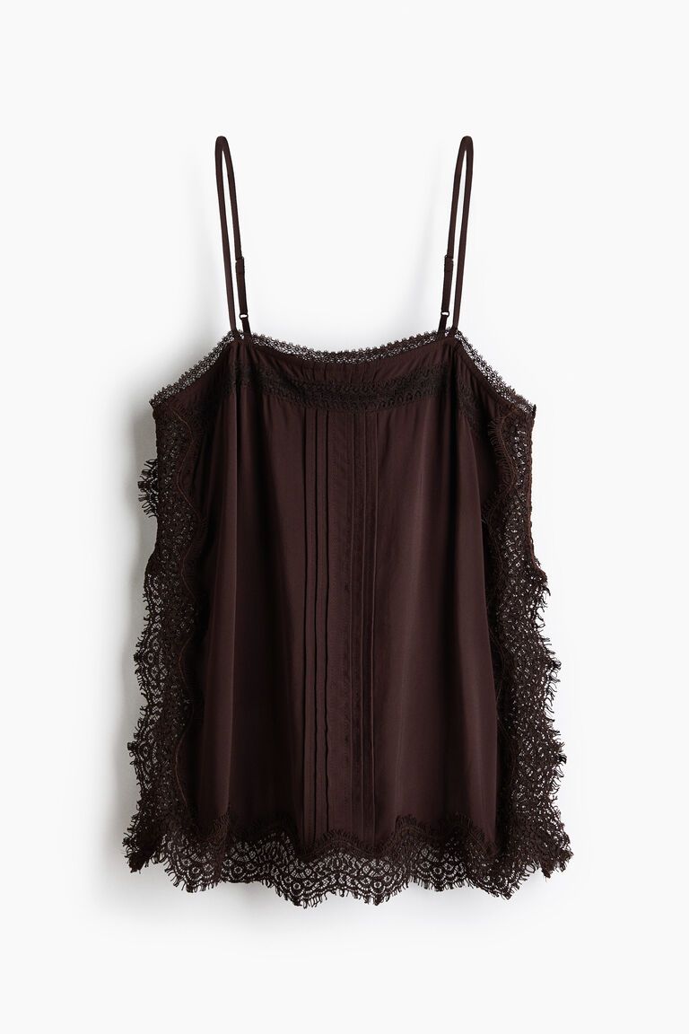Lace-trimmed viscose top