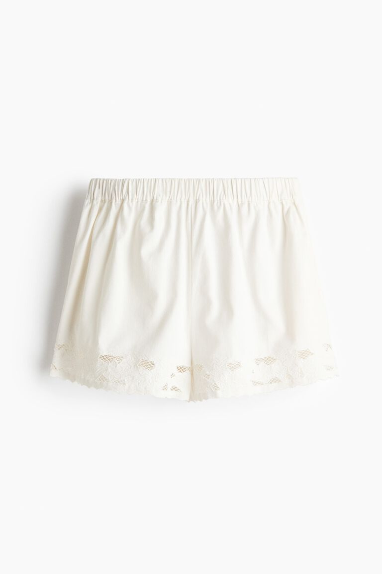 Lace-trimmed cotton twill shorts