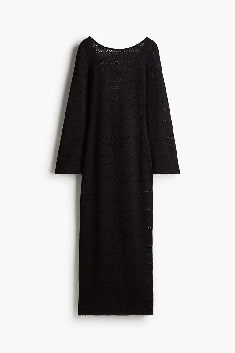 Lacing-detail hole-knit dress