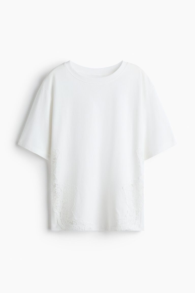 Lace-inset cotton T-shirt
