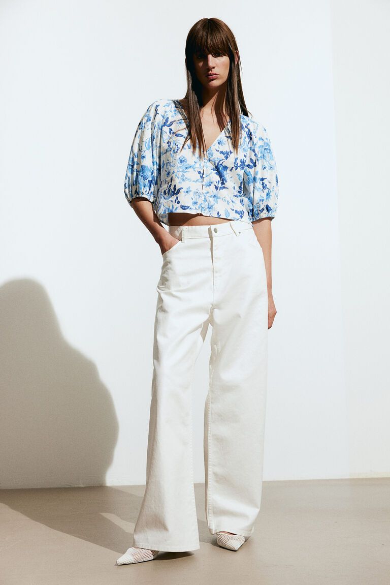 Linen-blend blouse
