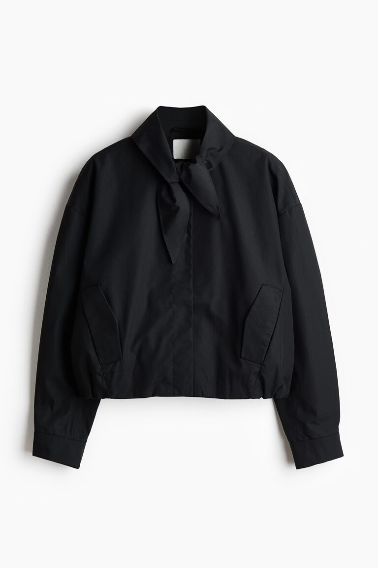Scarf-collar bubble-hem jacket
