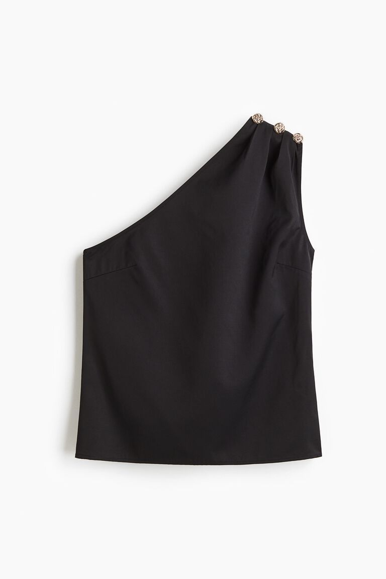 Button-detail one-shoulder top