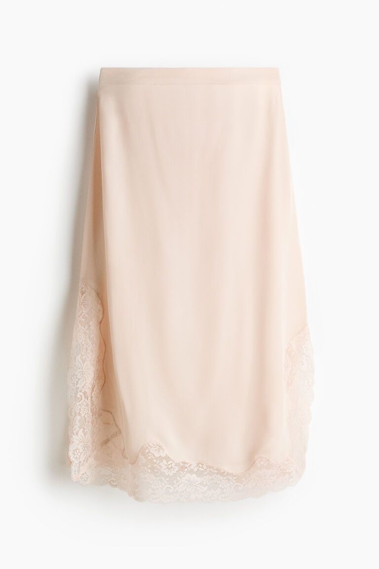 Lace-trimmed viscose skirt
