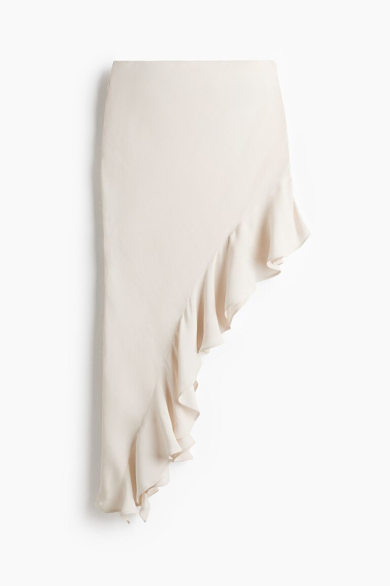Flounce-trimmed viscose skirt