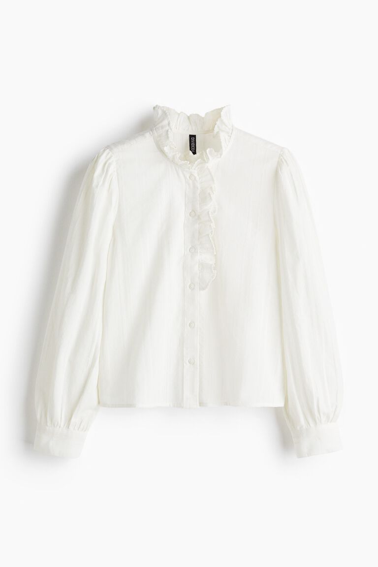 Frill-collared cotton blouse