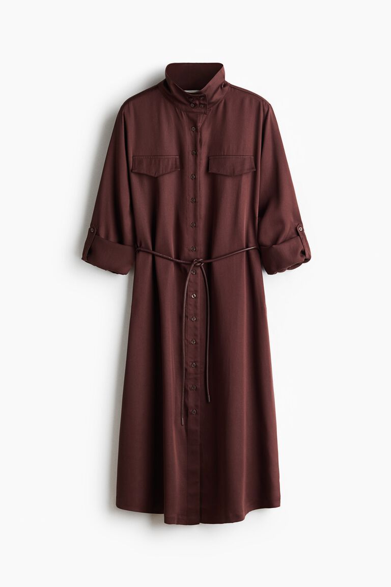 Funnel-collar shirt dress