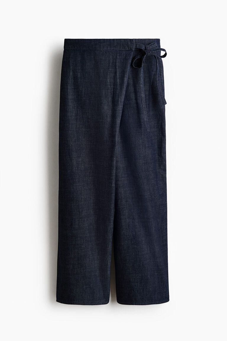 Wrap-detail denim trousers