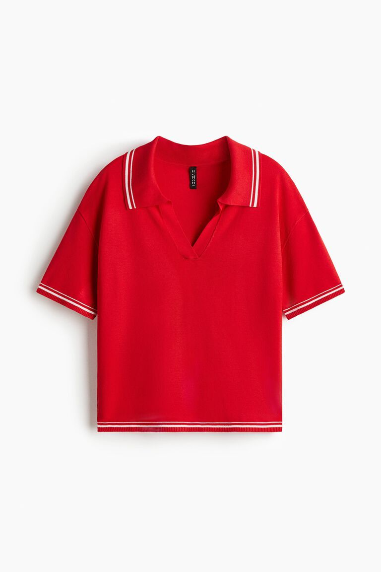 Oversized fine-knit polo shirt