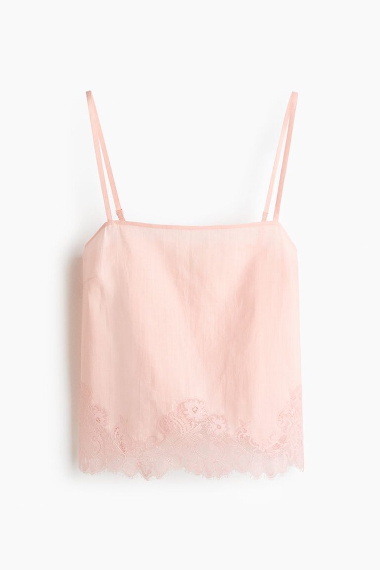 Lace-trimmed ramie top