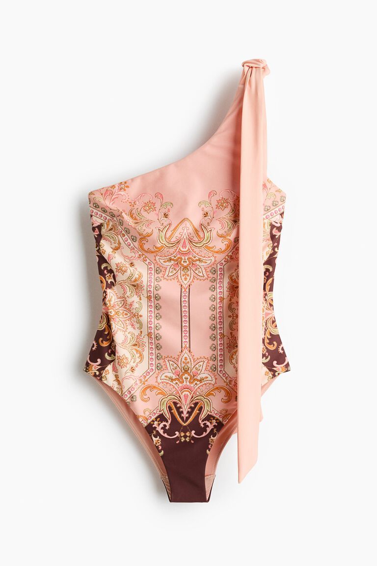 Padded-cup one-shoulder swimsuit