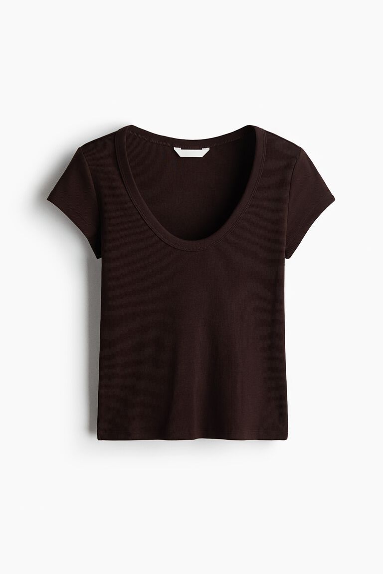 Ribbed scoop-neck T-shirt