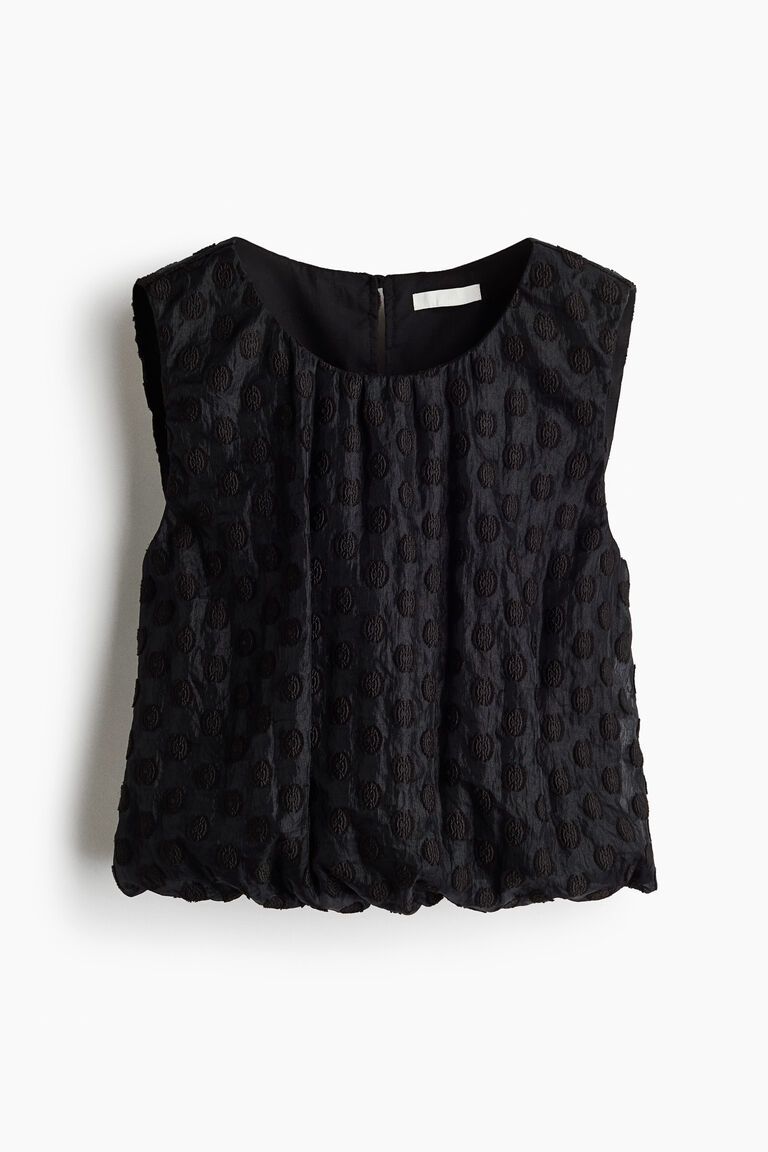 Jacquard-weave bubble-hem blouse