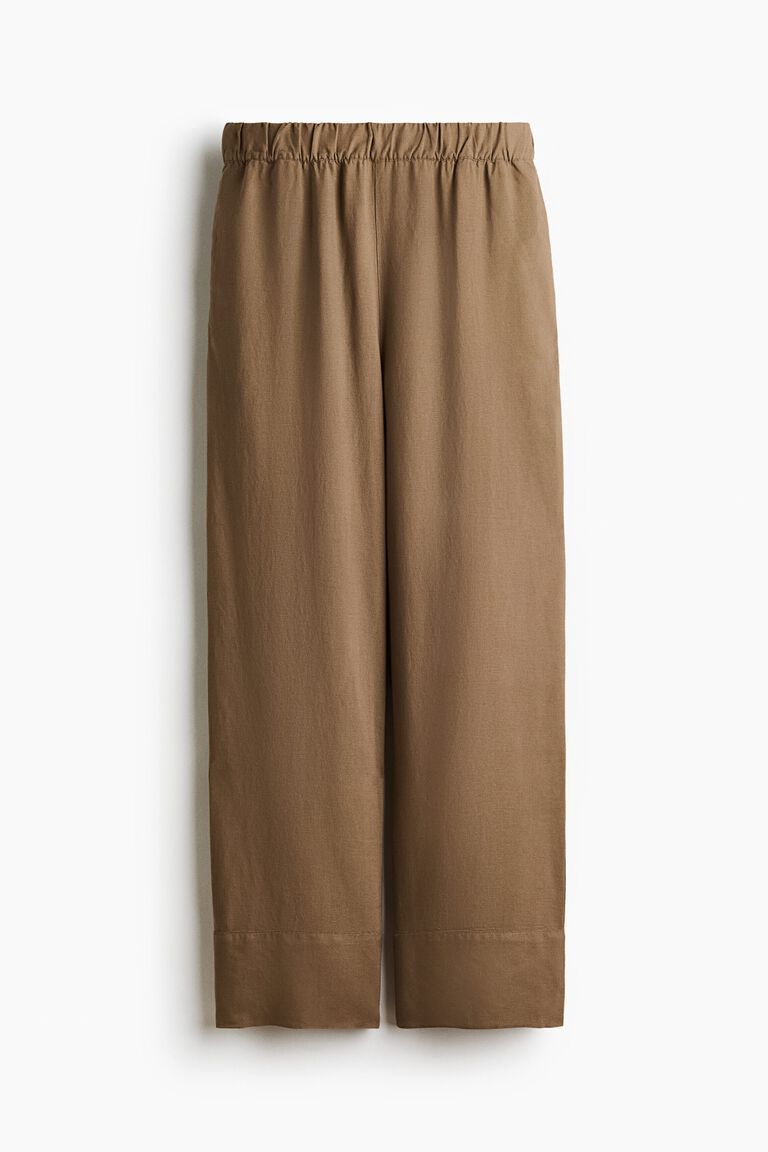 Wide linen-blend pull-on trousers