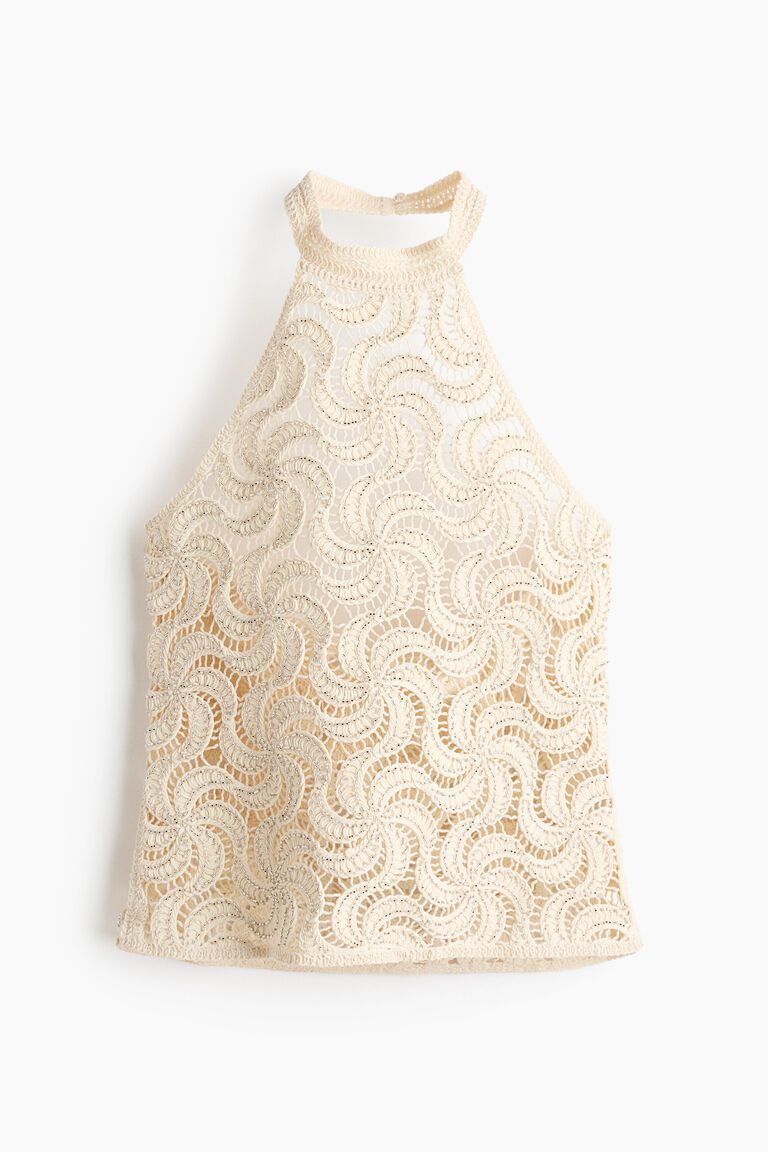 Beaded crochet-look halterneck top