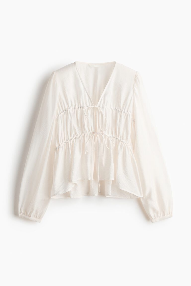 Gathered tie-front blouse