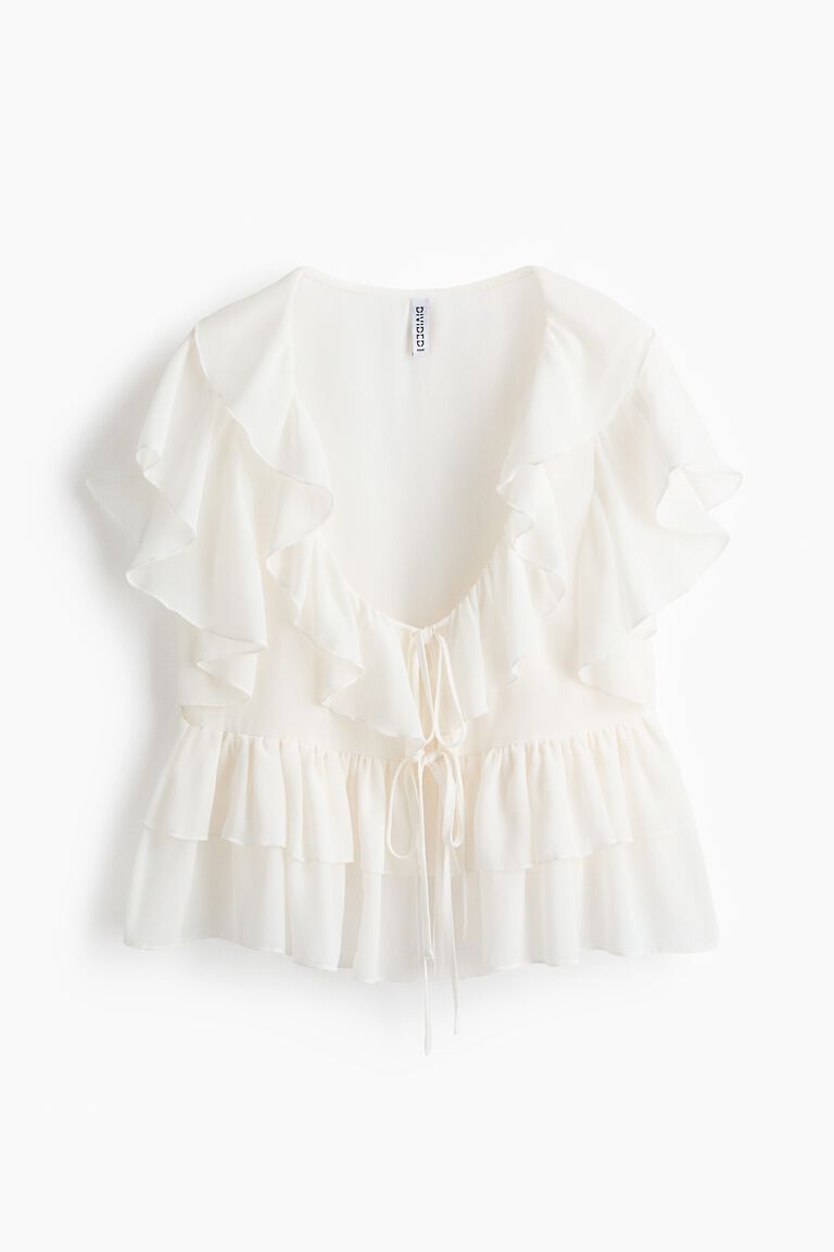 Flounced tie-front blouse