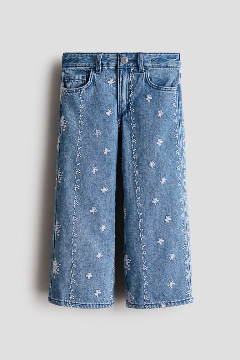 Embroidered Wide Leg Jeans