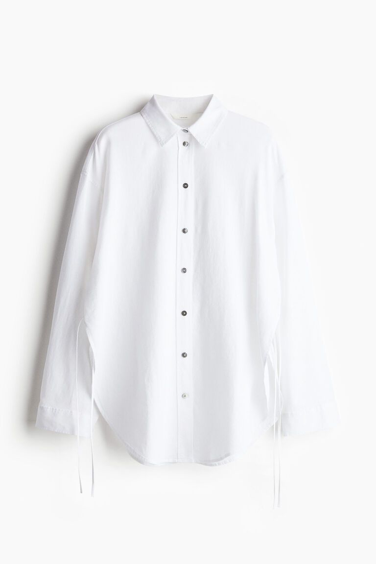 Tie-detail linen-blend shirt