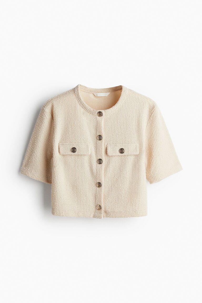 Short-sleeved bouclé cardigan