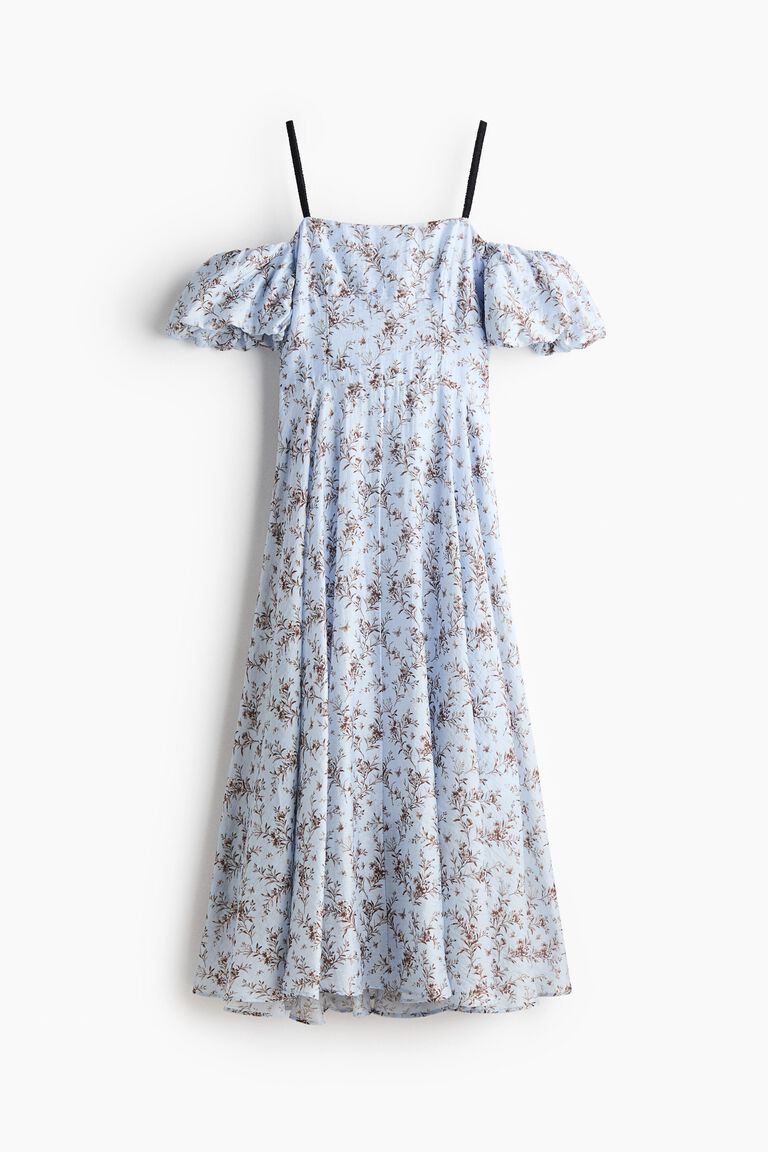 Linen-blend cold shoulder dress