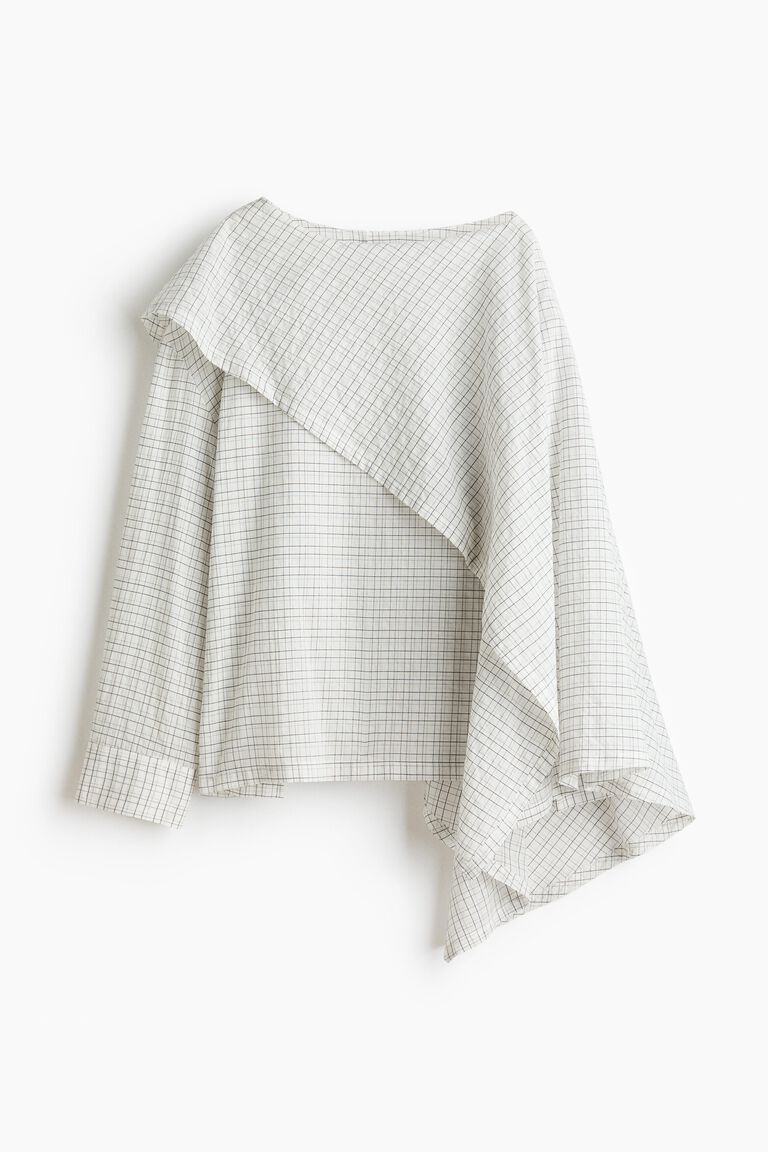 Cape-detail seersucker blouse