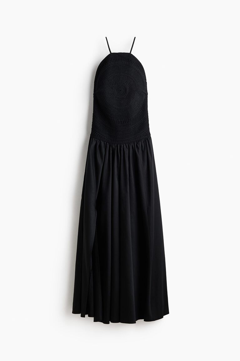 Crochet-look open-back dress