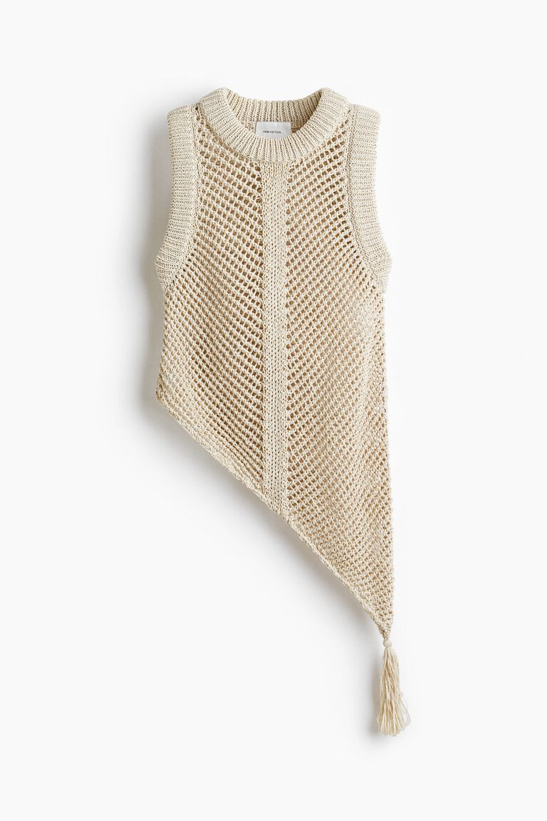 Crochet-look tassel-detail top