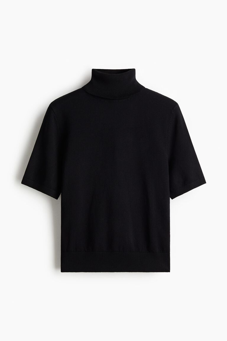 Fine-knit polo-neck top