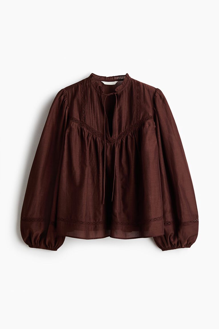 Lace-inset viscose-blend blouse