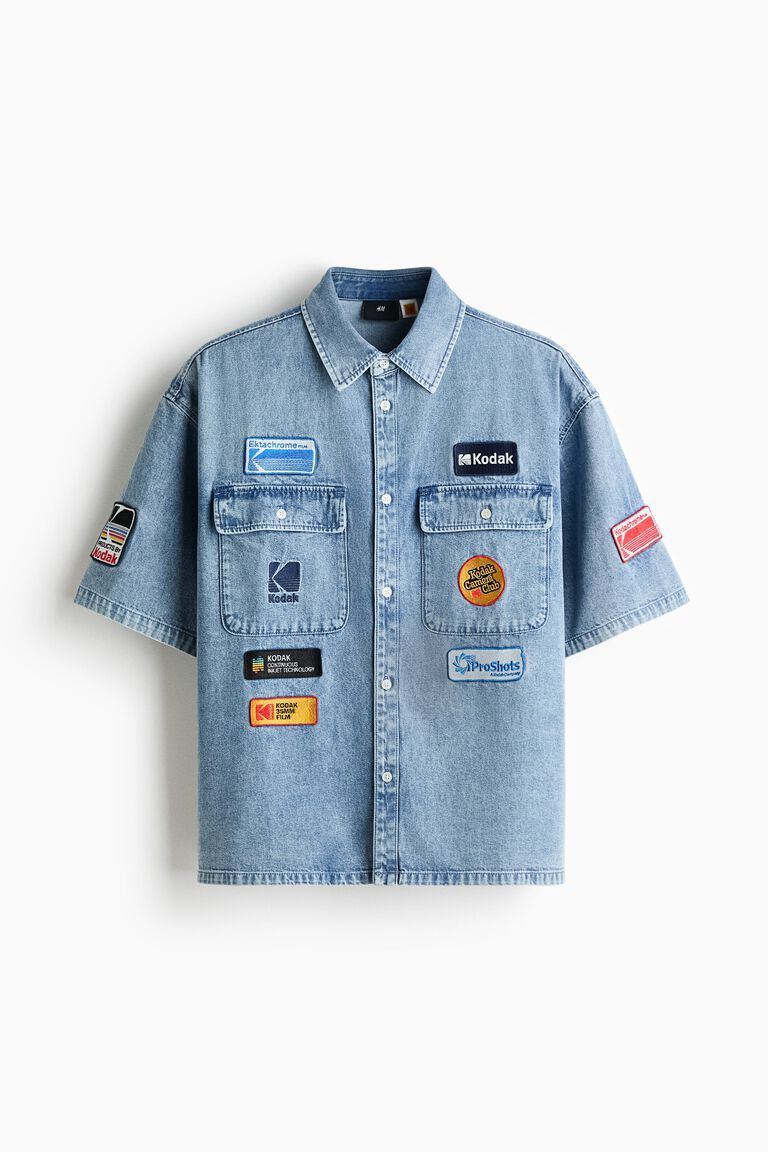 Loose Fit Appliquéd cotton denim shirt
