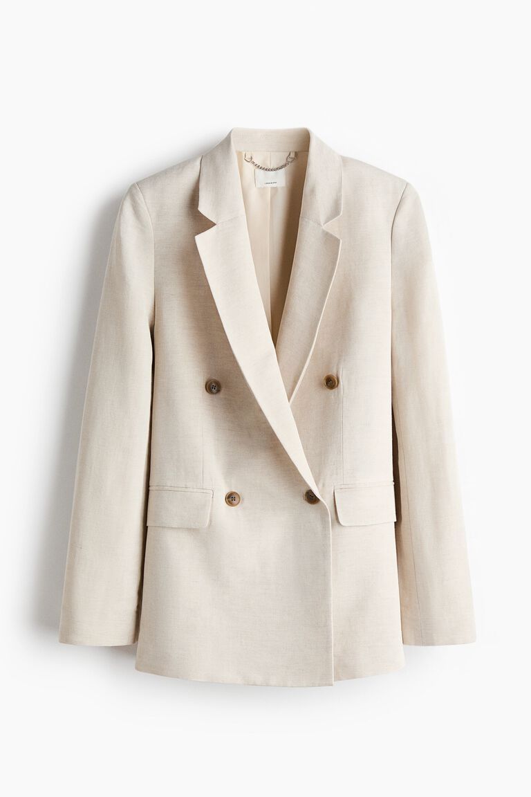 Linen-blend double-breasted blazer