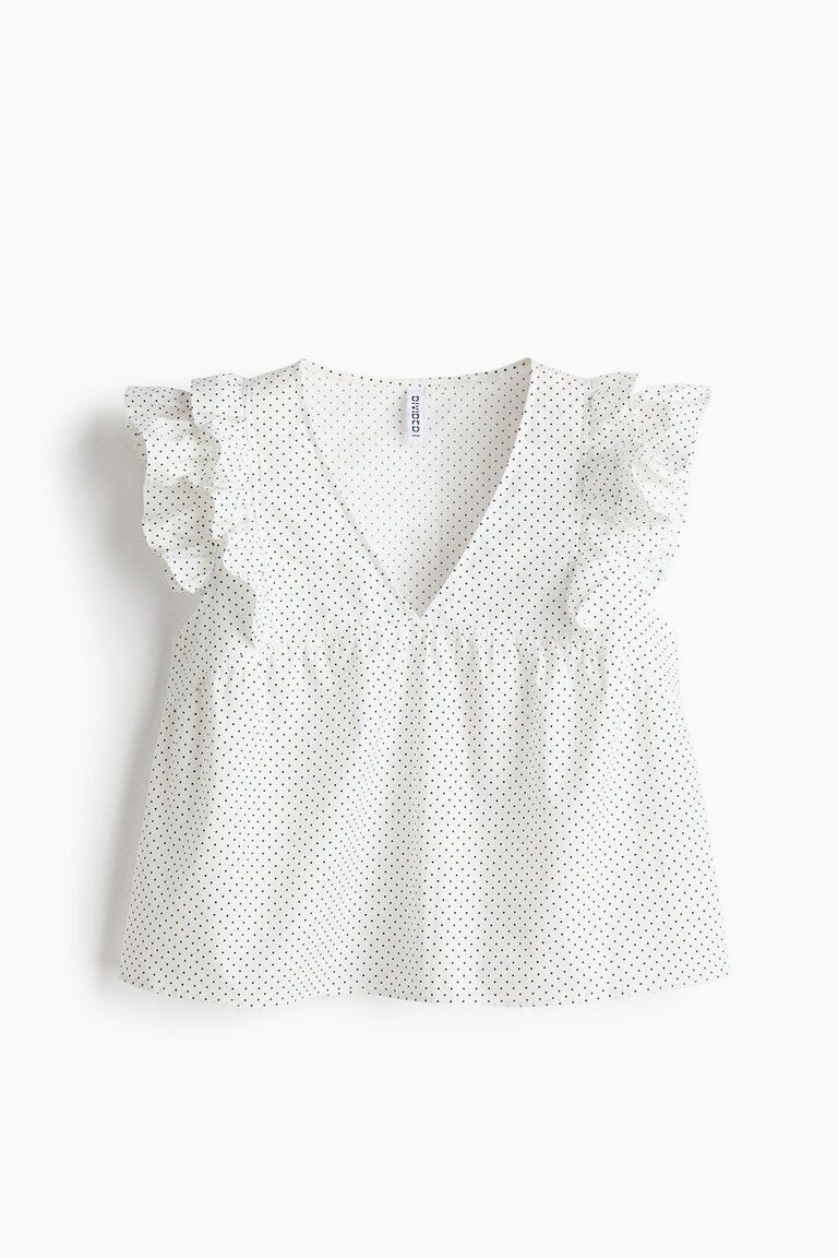 Frill-trimmed cotton poplin top
