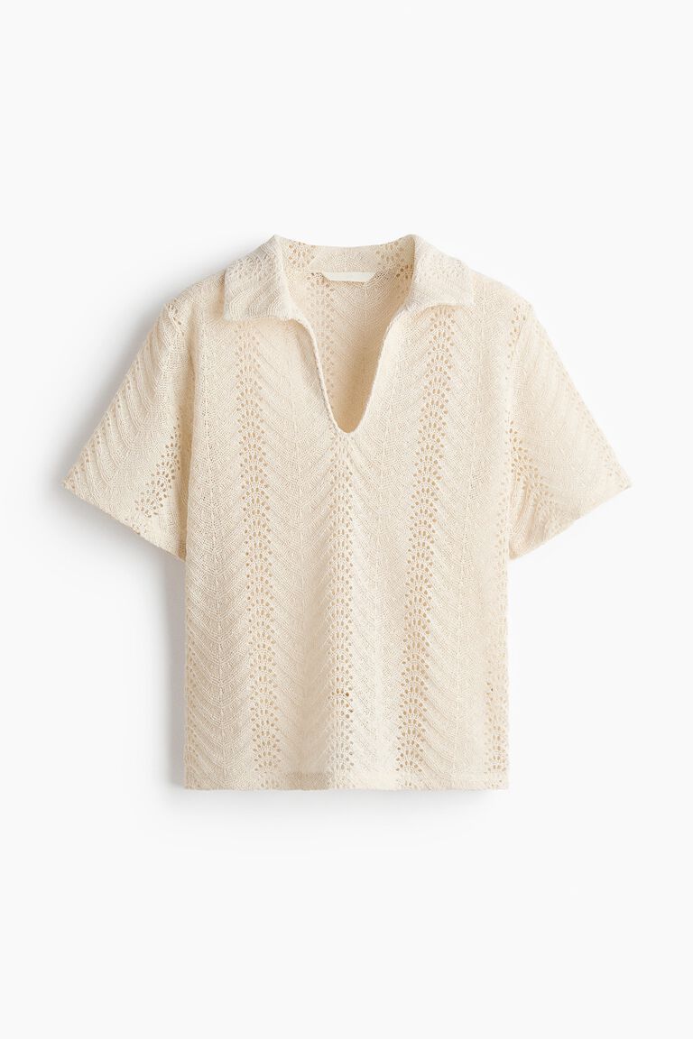 Crochet-look polo shirt