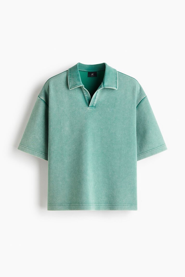 Oversized Fit Washed-look polo shirt