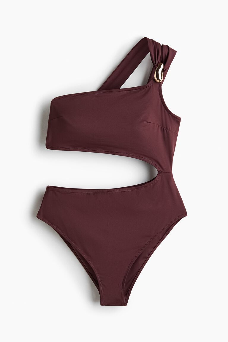 Padded-cup one-shoulder swimsuit