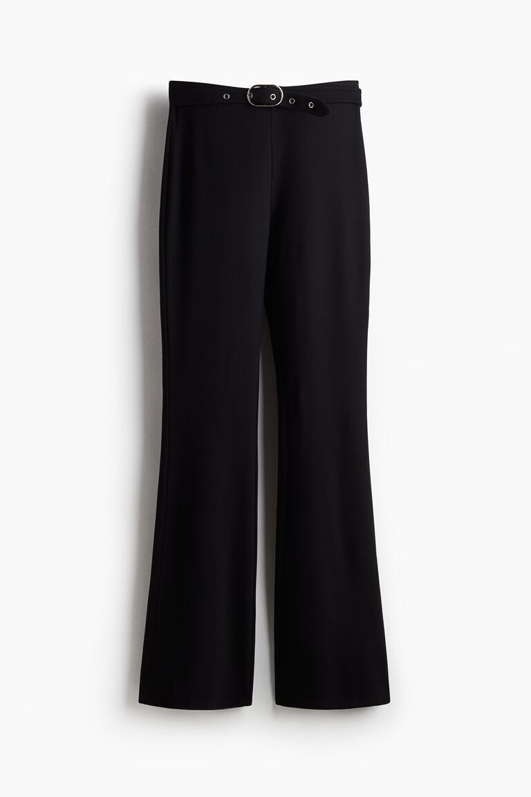 Flared belt-detail trousers