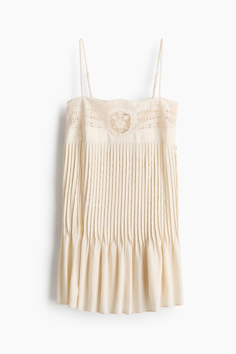 Lace-panel pintuck dress